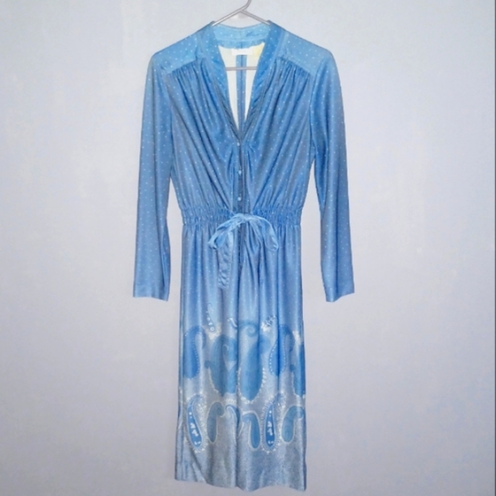Vintage Leslie Fay Original Poly V-Neck L/S Dress